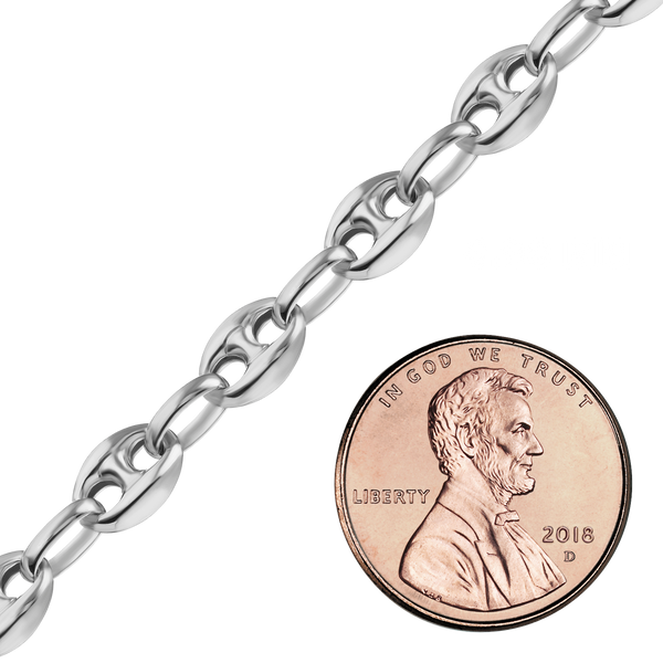 Bulk / Spooled Classic Puffed Mariner Link Semi-Solid Chain in Sterling Silver (4.50 mm - 8.00 mm)
