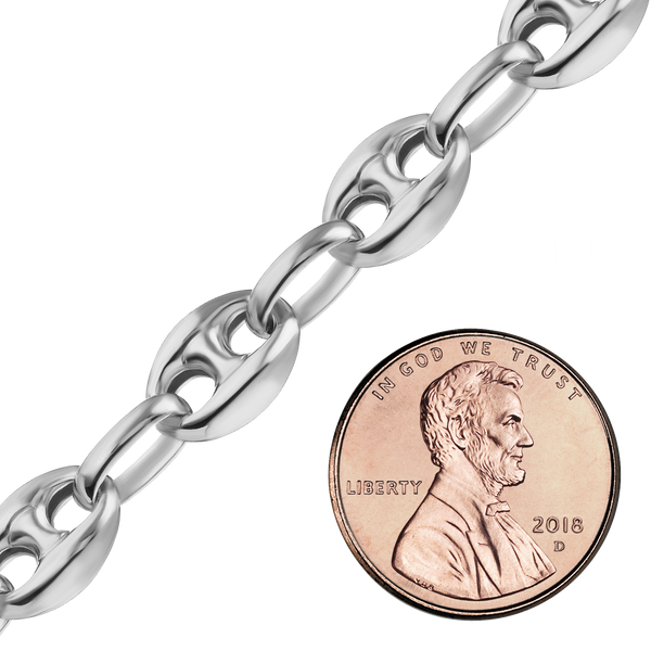 Bulk / Spooled Classic Puffed Mariner Link Semi-Solid Chain in Sterling Silver (4.50 mm - 8.00 mm)
