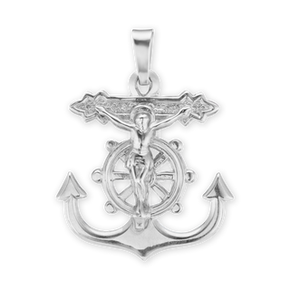 Sterling Silver Mariner Anchor Crucifix and Cross Pendant (24 x 20 mm)