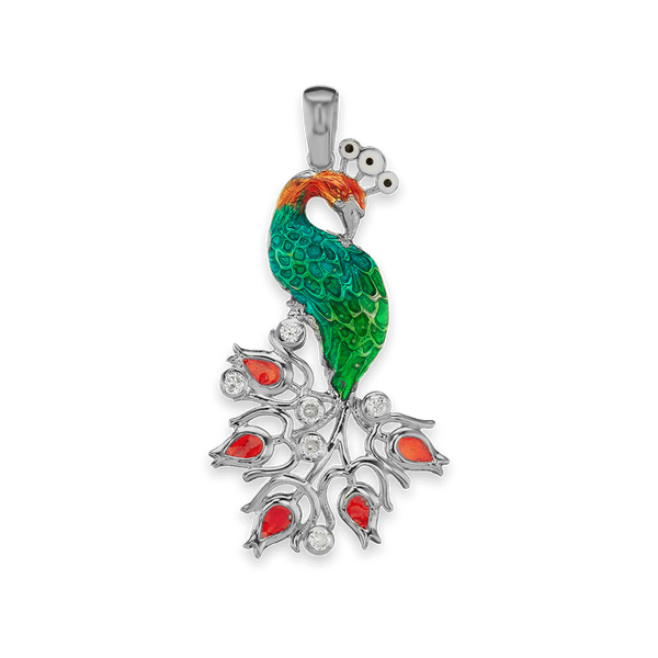 Peacock  Charm in Sterling Silver with CZ's (52 x 26mm)