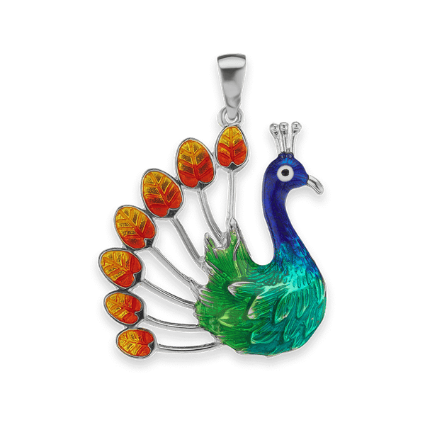 Peacock Charm in Sterling Silver (35 x 28mm)