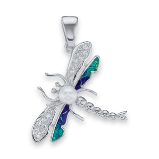 Dragonfly Charm in Sterling Silver with CZ's (27 x 21mm)