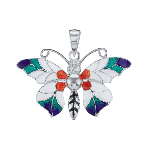 Fancy Butterfly Charm in Sterling Silver with CZ's (30 x 32mm)