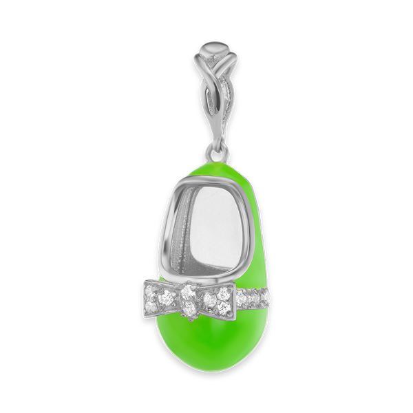 Baby Shoe with CZ's Charm in Sterling Silver (28 x 10mm)