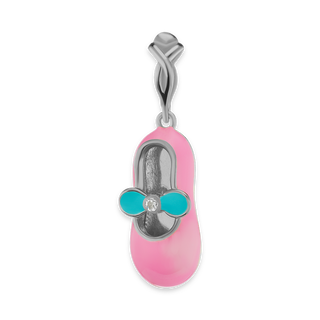 Baby Shoe Pink Ballerina with CZ Charm in Sterling Silver (28 x 10mm)