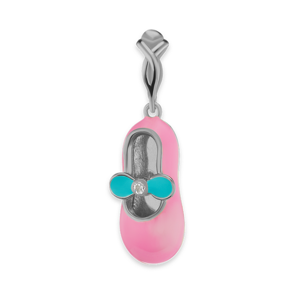 Baby Shoe Pink Ballerina with CZ Charm (28 x 10mm)