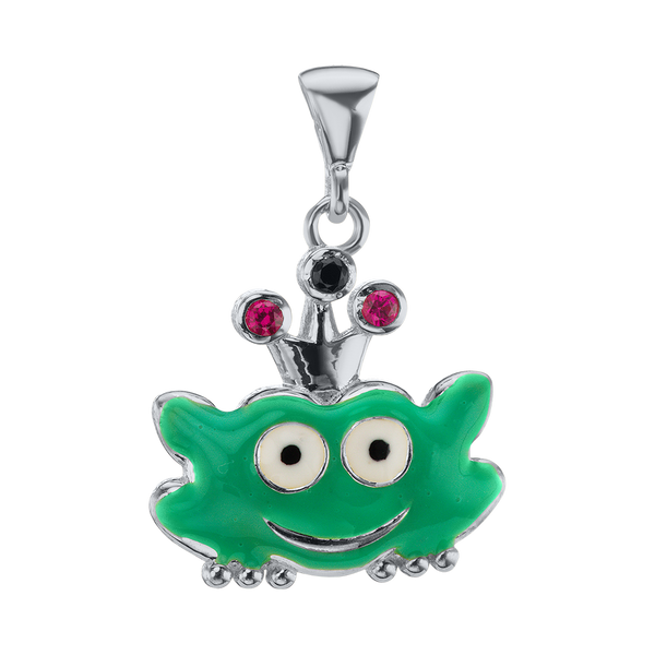 Little Frog Enamel Charm in Sterling Silver with CZ's (21 x 15mm)