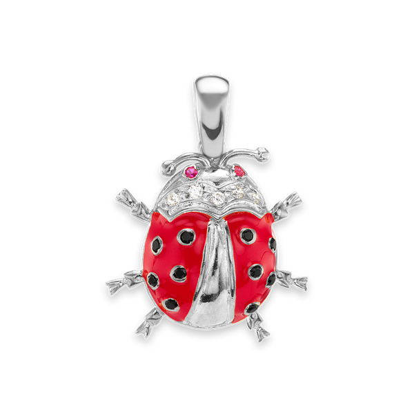 Fancy Ladybug Charm in Sterling Silver with CZ's (26 x 21mm)