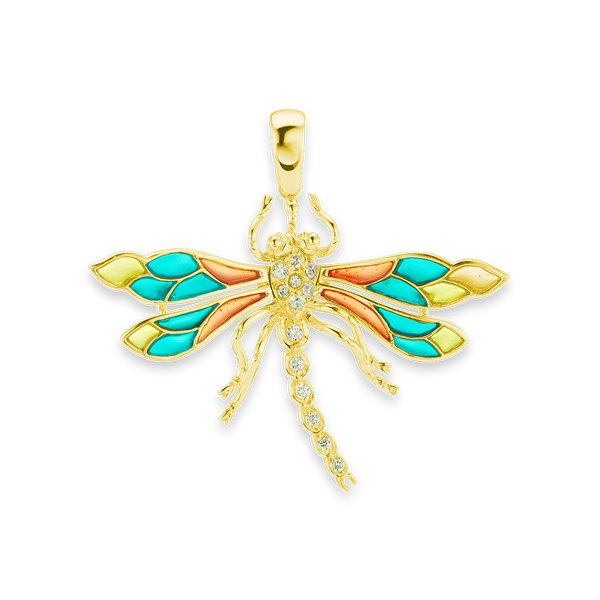 Dragonfly Charm in Sterling Silver with CZ's (41 x 45mm)