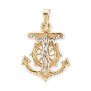 14K Gold Mariner Anchor Crucifix Pendant (24 x 15 mm)