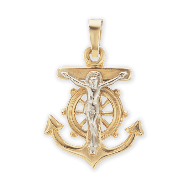 14K Gold Mariner Anchor Crucifix Pendant (24 x 15 mm)