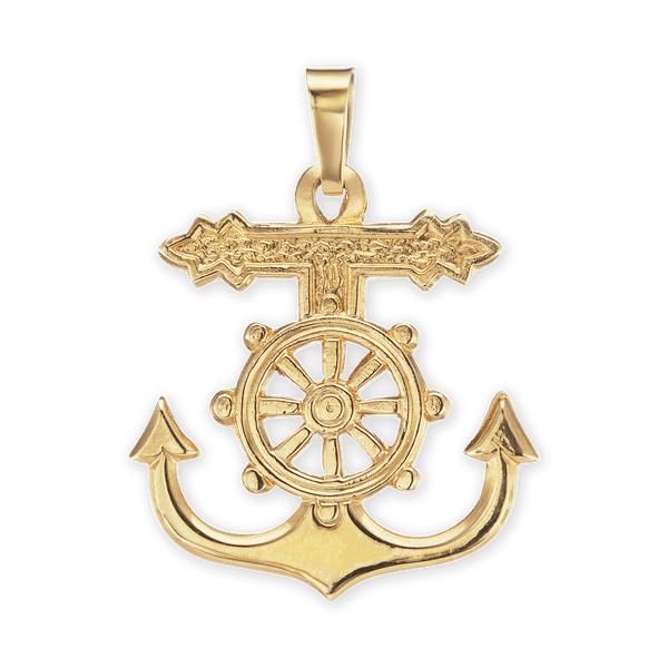 14K Gold Mariner Anchor Cross Pendant (24 x 19 mm)