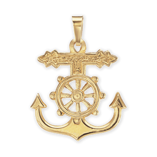 14K Gold Mariner Anchor Cross Pendant (24 x 19 mm)