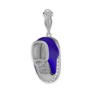 Blue Baby Shoe Charm in Sterling Silver with CZ's (28 x 10 mm)