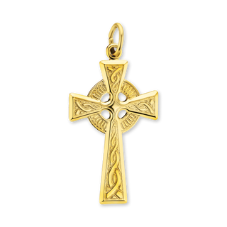 14K Gold Traditional Celtic Cross Pendant (35 x 18 mm)