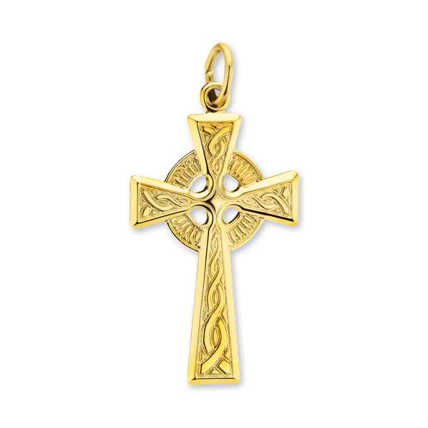 14K Gold Traditional Celtic Cross Pendant (35 x 18 mm)