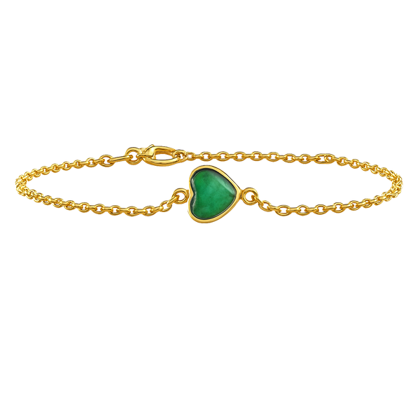 Diamond or Gemstone Heart Bezel Charm in 14K Yellow Round Cable Bracelet