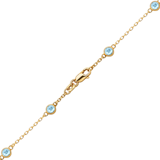 Finished Diamond by the Yard Cable Chain Anklet in 14K Yellow Gold with Aquamarine Stones