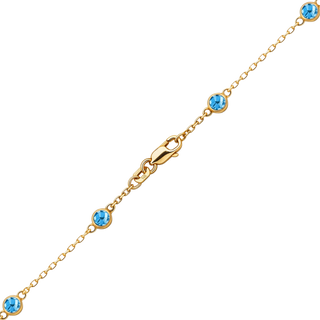 Finished Diamond by the Yard Cable Chain Bracelet in 14K Yellow Gold with Blue Topaz Stones