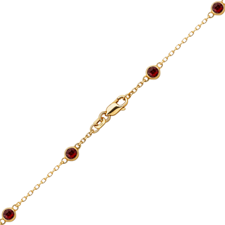 Finished Diamond by the Yard Cable Chain Anklet in 14K Yellow Gold with Garnet Stones