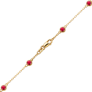 Finished Diamond by the Yard Cable Chain Anklet in 14K Yellow Gold with Ruby Stones