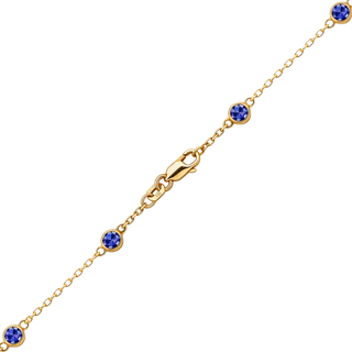 Finished Diamond by the Yard Cable Chain Necklace in 14K Yellow Gold with Sapphire Stones