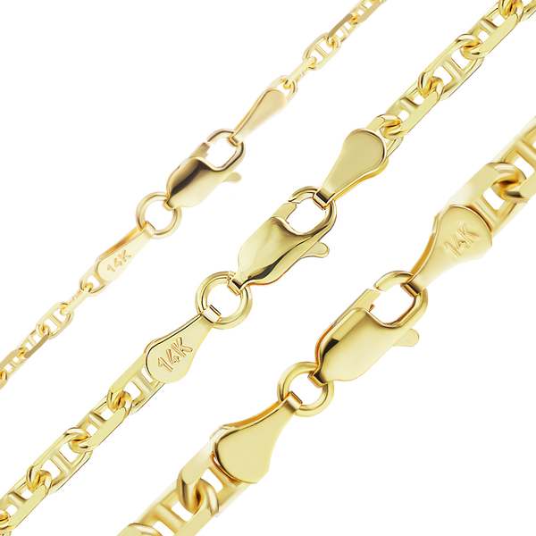 Finished Anchor Mariner Cable Bracelet in 14K Yellow Gold (2.00 mm - 4.85 mm)