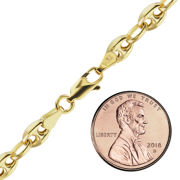 Finished Classic Puffed Mariner Link Semi-Solid Anklet in 14K Yellow Gold (3.80 mm - 12.00 mm)