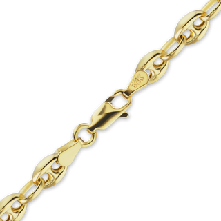 Finished Classic Puffed Mariner Link Semi-Solid Anklet in 14K Yellow Gold (3.80 mm - 12.00 mm)