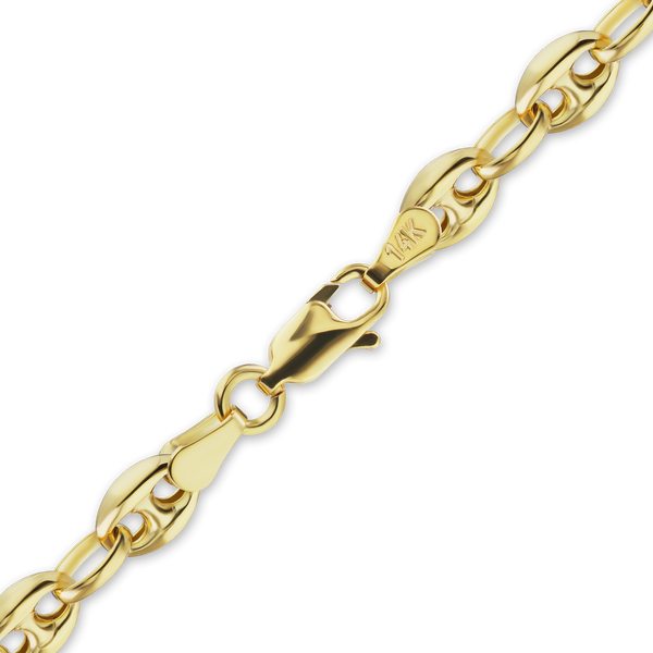 Finished Classic Puffed Mariner Link Hollow Hollow Anklet in 14K Yellow Gold (3.80 mm - 12.00 mm)