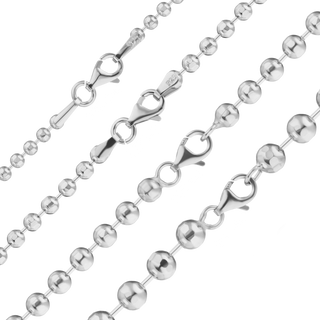 Finished Diamond Cut Round Bead Anklet in Sterling Silver (1.00 mm - 5.00 mm)
