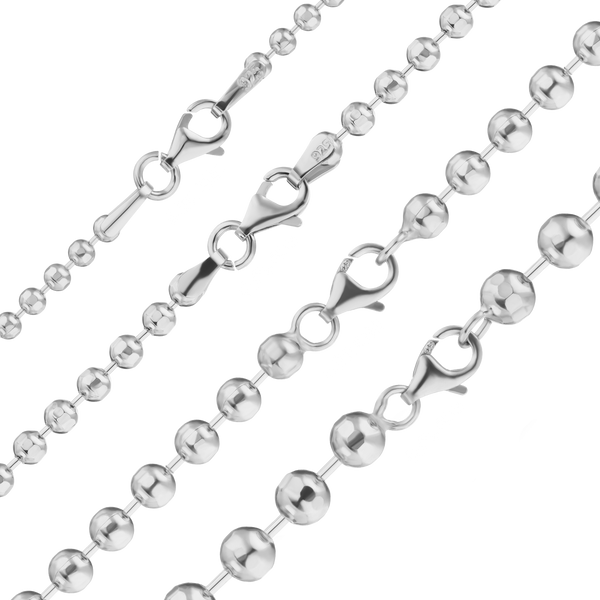 Finished Diamond Cut Round Bead Anklet in Sterling Silver (1.00 mm - 5.00 mm)