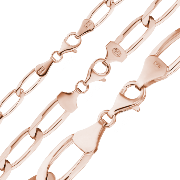 Finished Elongated Curb Anklet in Sterling Silver 18K Pink Gold Finish (5.80 mm - 11.70 mm)