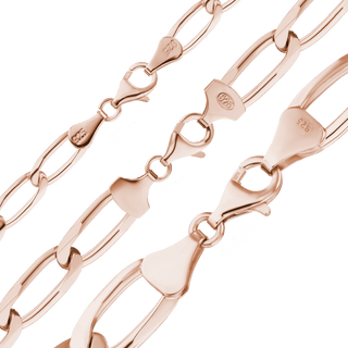 Finished Elongated Curb Anklet in Sterling Silver 18K Pink Gold Finish (5.80 mm - 11.70 mm)