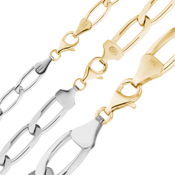 Finished Elongated Curb Anklet in Sterling Silver 18K Yellow Gold Two Tone Finish (5.80 mm - 11.70 mm)