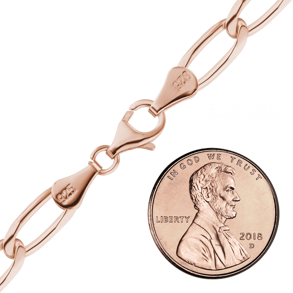 Finished Elongated Curb Bracelet in Sterling Silver 18K Pink Gold Finish (5.80 mm - 11.70 mm)