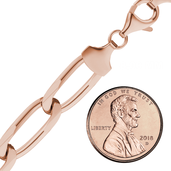 Finished Elongated Curb Bracelet in Sterling Silver 18K Pink Gold Finish (5.80 mm - 11.70 mm)