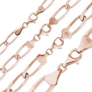 Finished Elongated Curb Necklace in Sterling Silver 18K Pink Gold Finish  (5.80 mm - 11.70 mm)