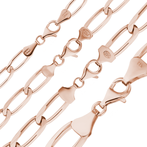 Finished Elongated Curb Necklace in Sterling Silver 18K Pink Gold Finish  (5.80 mm - 11.70 mm)