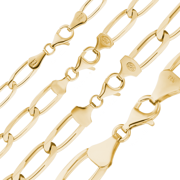 Finished Elongated Curb Necklace in Sterling Silver 18K Yellow Gold Finish (5.80 mm - 11.70 mm)