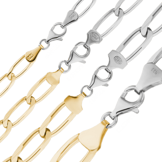Finished Elongated Curb Necklace in Sterling Silver 18K Yellow Gold Two Tone Finish (5.80 mm - 11.70 mm)
