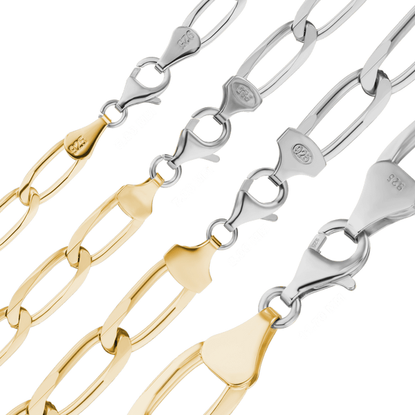 Finished Elongated Curb Necklace in Sterling Silver 18K Yellow Gold Two Tone Finish (5.80 mm - 11.70 mm)