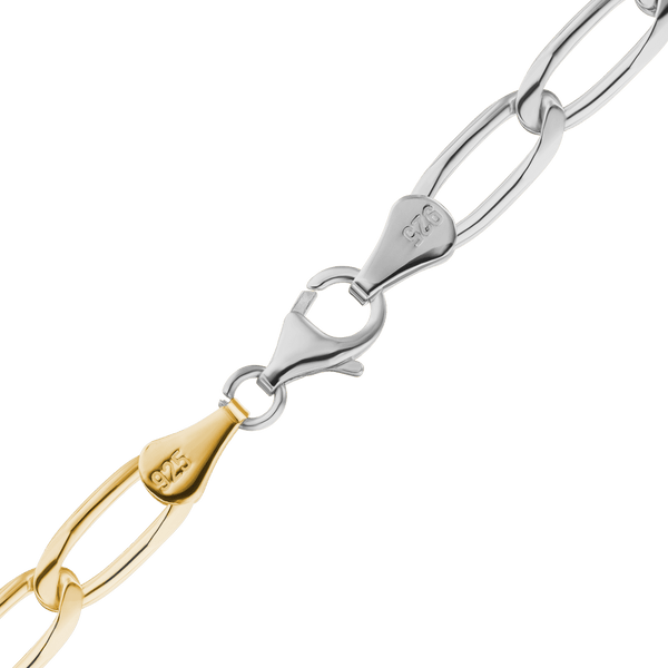 Finished Elongated Curb Anklet in Sterling Silver 18K Yellow Gold Two Tone Finish (5.80 mm - 11.70 mm)