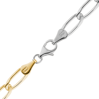 Finished Elongated Curb Necklace in Sterling Silver 18K Yellow Gold Two Tone Finish (5.80 mm - 11.70 mm)