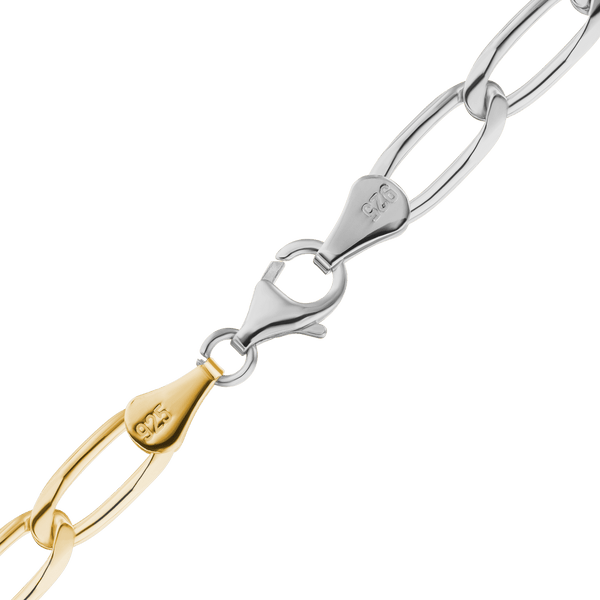 Finished Elongated Curb Necklace in Sterling Silver 18K Yellow Gold Two Tone Finish (5.80 mm - 11.70 mm)