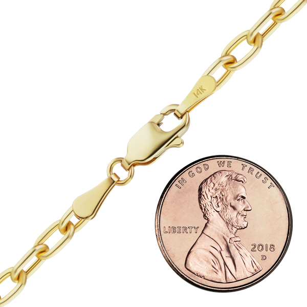 Finished Elongated Semi-Solid Cable Necklace in 14K Yellow Gold (1.00 mm - 5.80 mm)