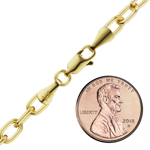 Finished Elongated Semi-Solid Cable Necklace in 14K Yellow Gold (1.00 mm - 5.80 mm)