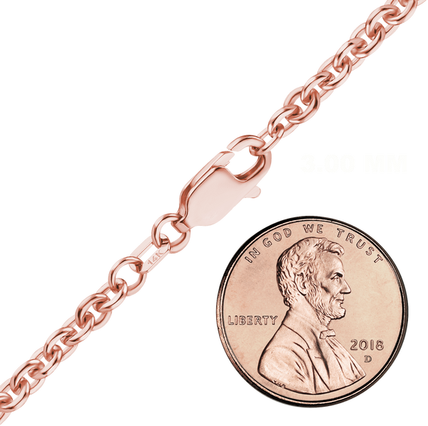 Finished Heavy Round Cable Anklet in 14K Pink Gold (0.70 mm - 3.00 mm)