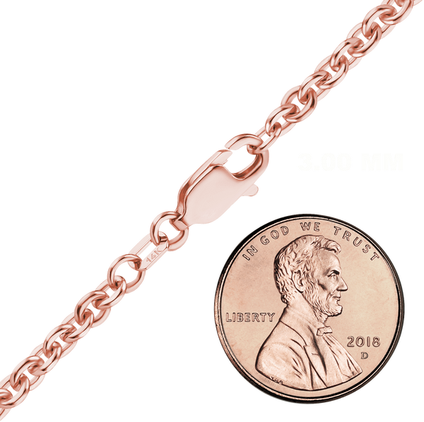 Finished Heavy Round Cable Necklace in 14K Pink Gold (0.70 mm - 3.00 mm)