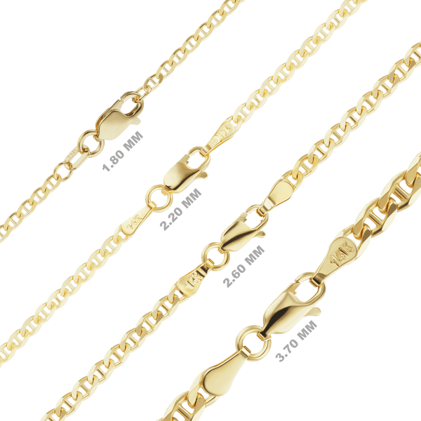 Finished Mariner Curb Anklet in 14K Yellow Gold (1.80 mm - 3.70 mm)